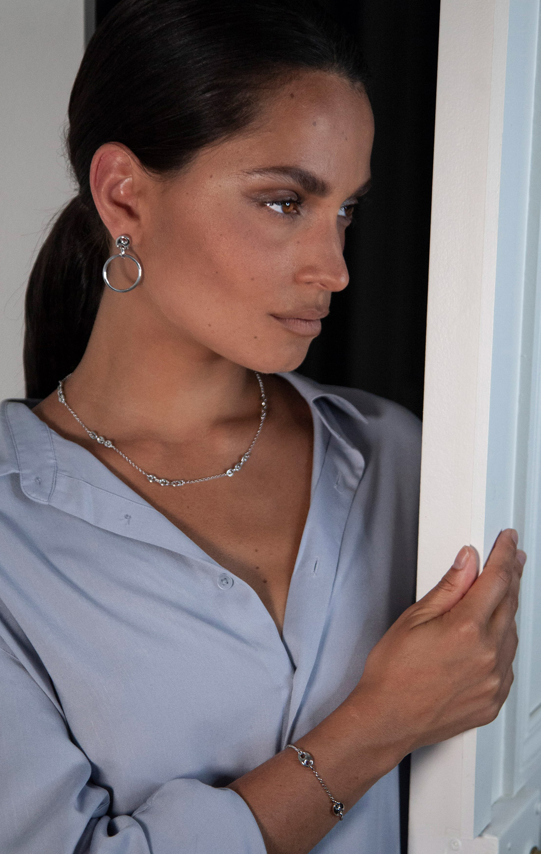 Bracelet grains de café en argent 925/1000 platiné