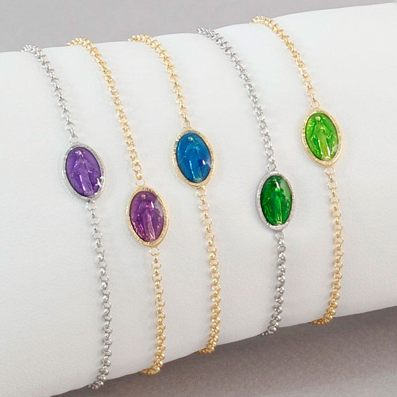 Lot de 10 bracelets miraculeuse - 5 Argent 925/1000 rhodié et 5 Argent 925/1000 doré avec émail