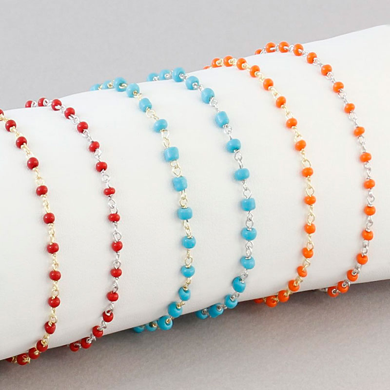 Lot de 10 bracelets PERLAS LATINAS en argent 925/1000 et perles de verre de couleurs
