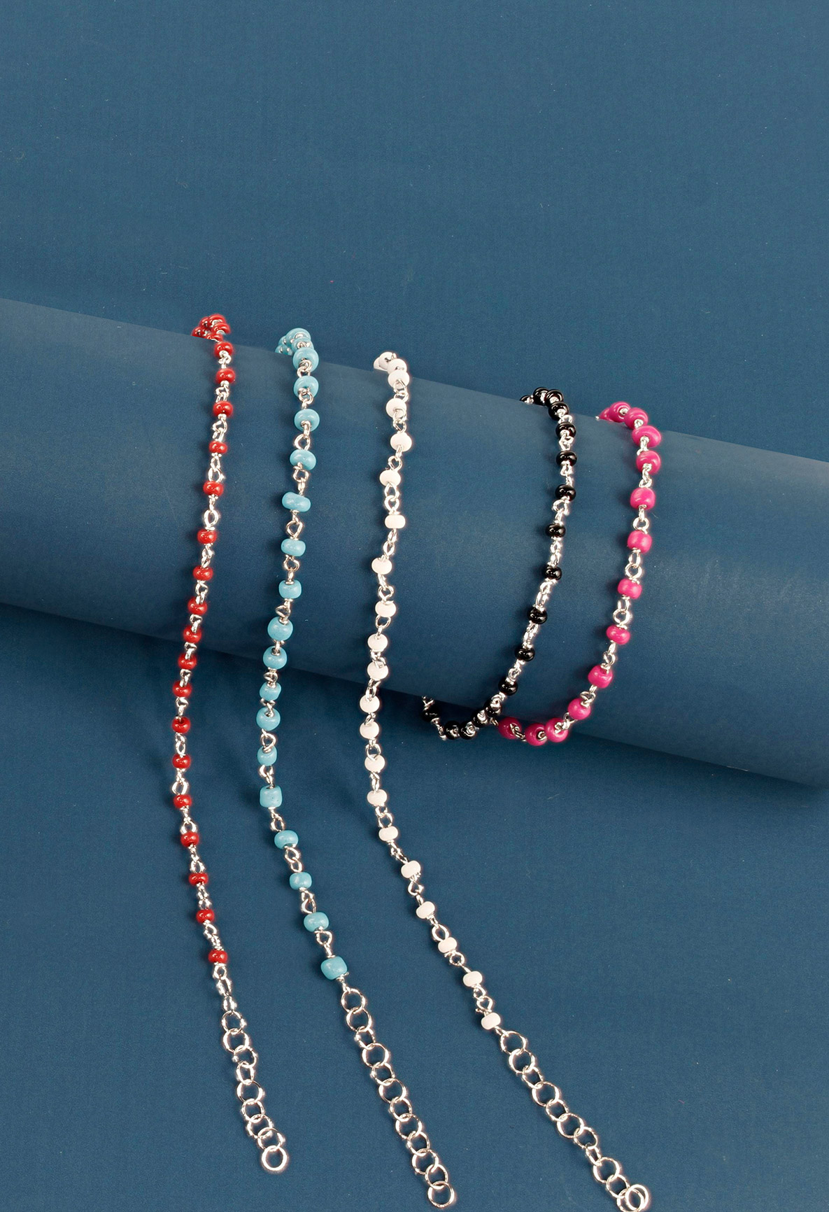 Bracelet perles de verre fuchsia, argent 925/1000 platiné