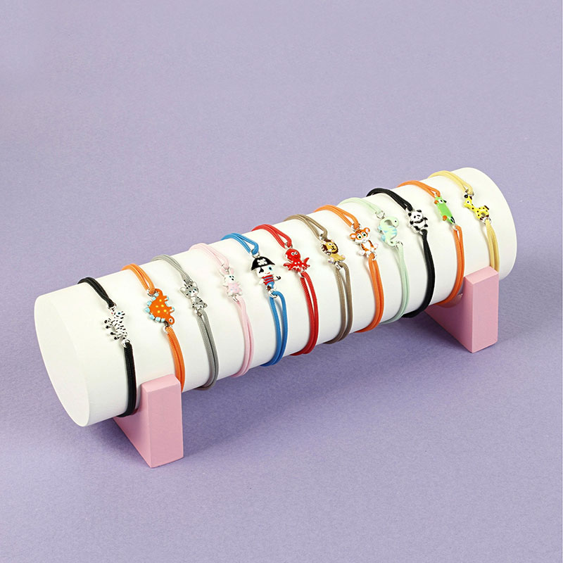 Lot de 12 bracelets réglables en cordon, avec motifs d'animaux en émail et argent 925/1000 rhodié
