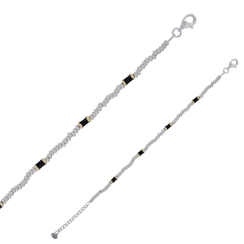 Bracelet cubes émail noir, argent 925/1000 rhodié et doré