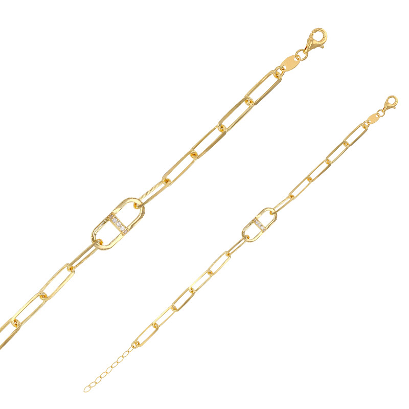 Bracelet ovale avec oxydes, argent 925/1000 doré