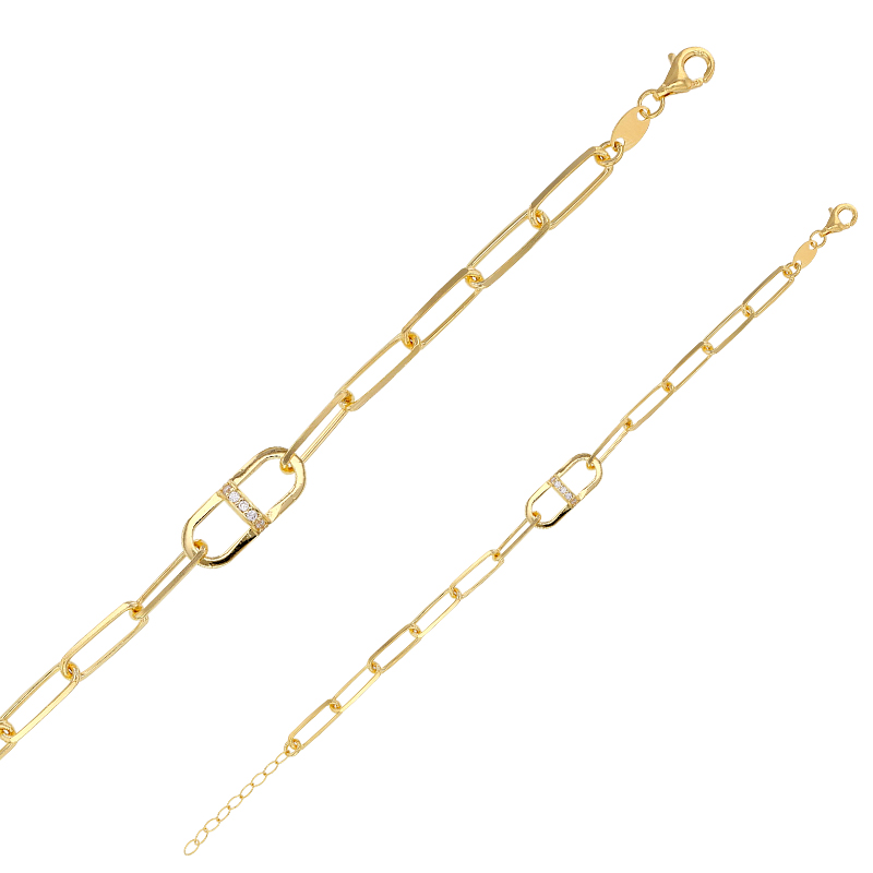 Bracelet ovale avec oxydes, argent 925/1000 doré