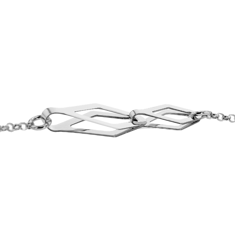 Bracelet 2 losanges doublés maille jaseron, argent 925/1000 rhodié