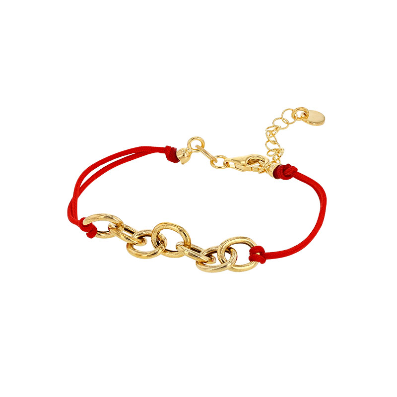 Bracelet cordon nylon noir, anneaux et fermoir argent 925/1000 doré