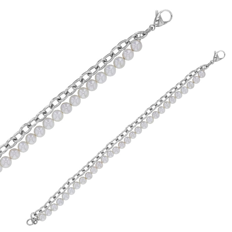 Bracelet maille en acier et perles d'imitations