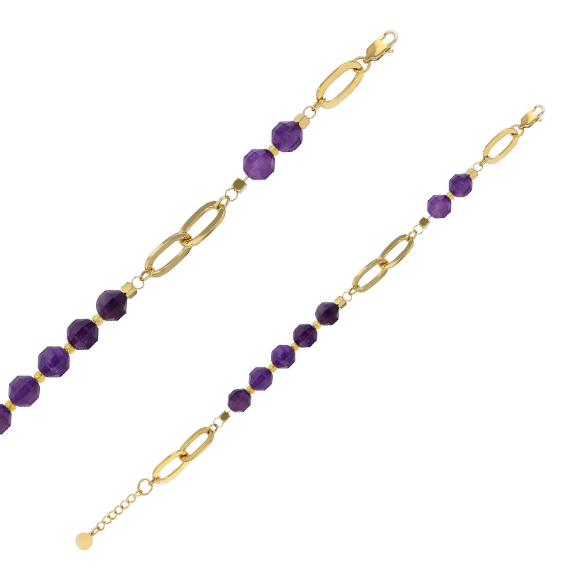 Bracelet orné d'une quartz violet, acier doré