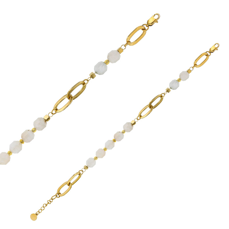 Bracelet orné d'une pierre de lune, acier doré