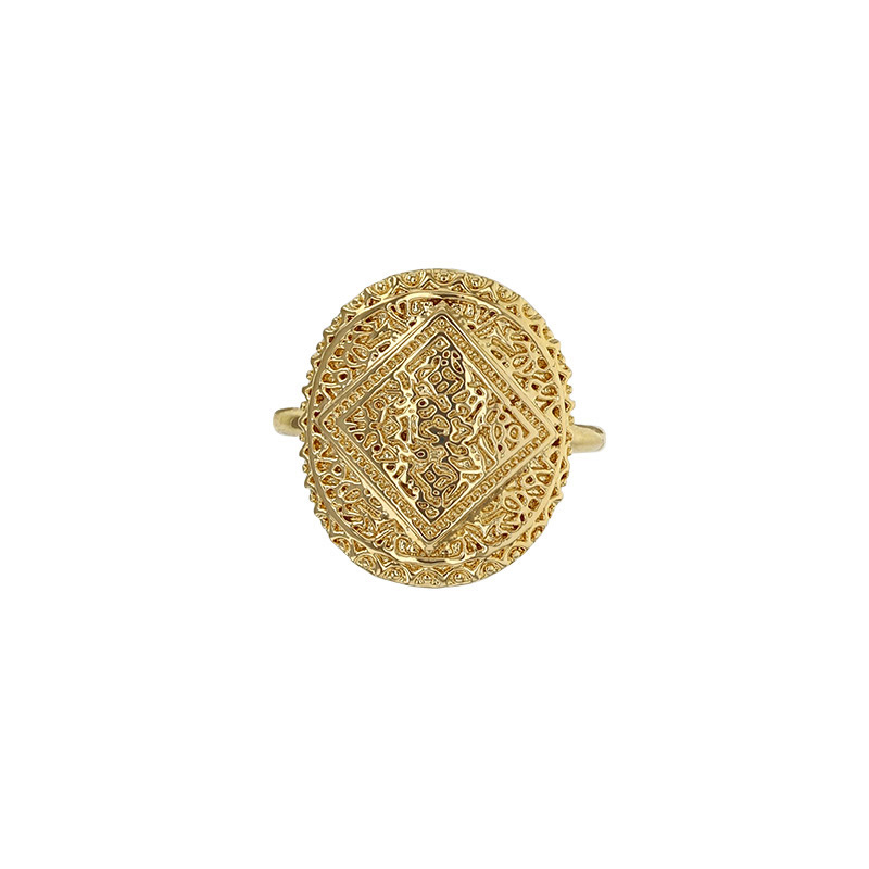 Bague forme ronde motif bohême losange Plaqué or