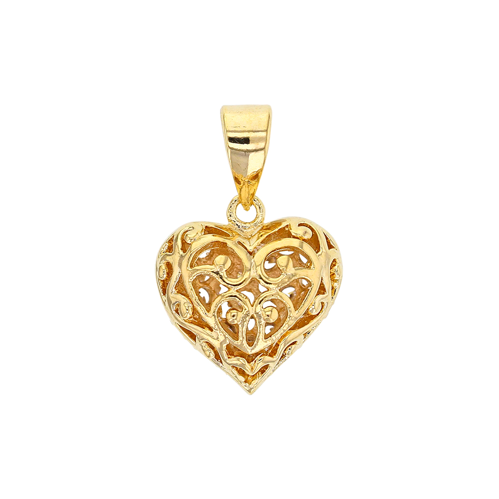 Pendentif en plaqué or en forme de coeur recto oxydes de zirconium, verso ajouré