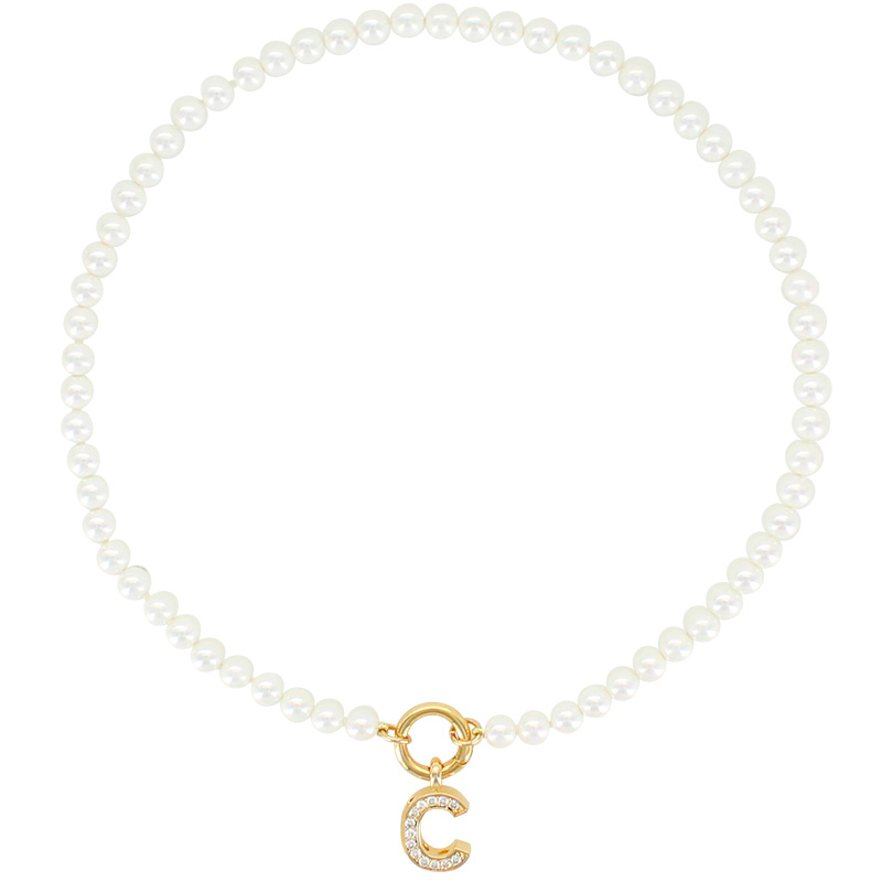 Collier pour pendentif fermoir laiton doré, perles de Majorque blanches 6mm