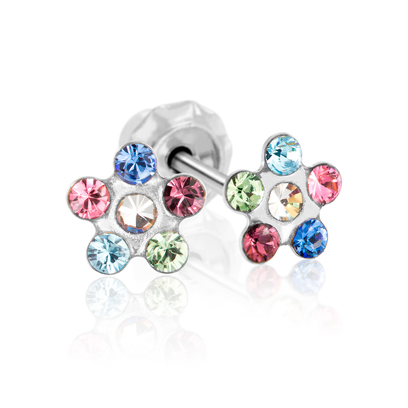 Perçage d'oreilles Inverness Fleur acier inoxydable orné de cristaux de couleurs