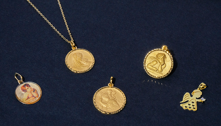 Médaille ronde Or 375/1000 avec bordure diamantée - Saint Christophe