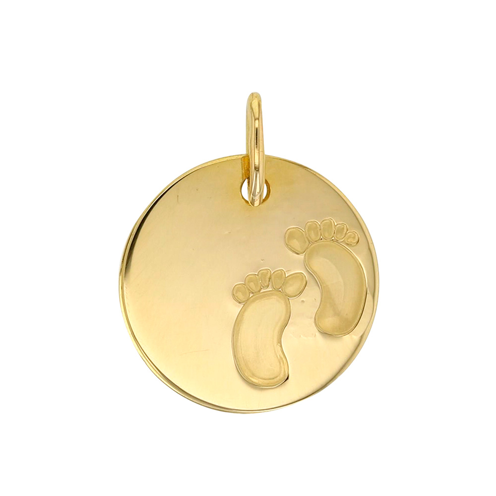 Pendentif Or 375/1000 médaille pieds et mains recto verso