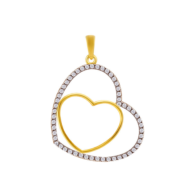 Pendentif double coeur en Or 375/1000 et empierré recto-verso