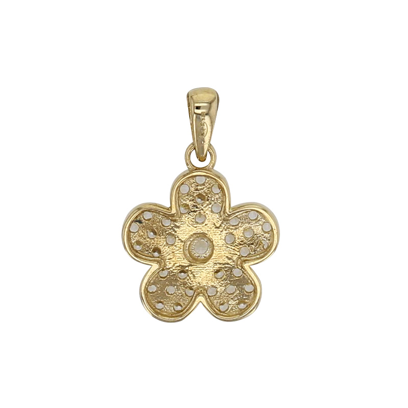 Pendentif fleur orné d'oxydes, Or 375/1000
