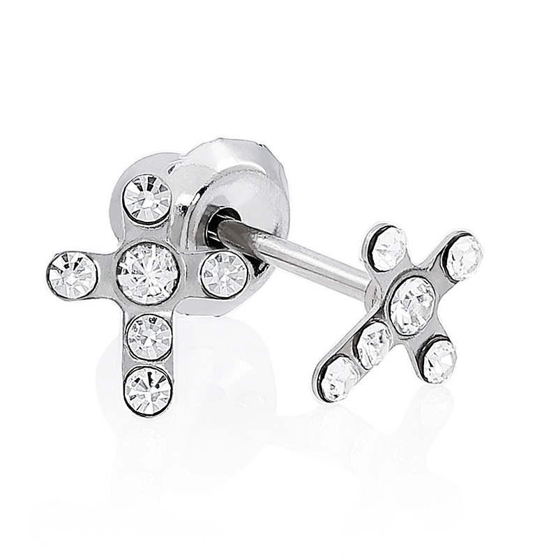 Perçage d'oreilles Inverness Croix acier inoxydable ornée de cristaux