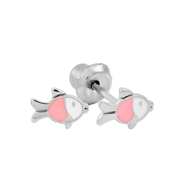 Perçage d'oreilles Inverness poisson rose et blanc, acier inoxydable
