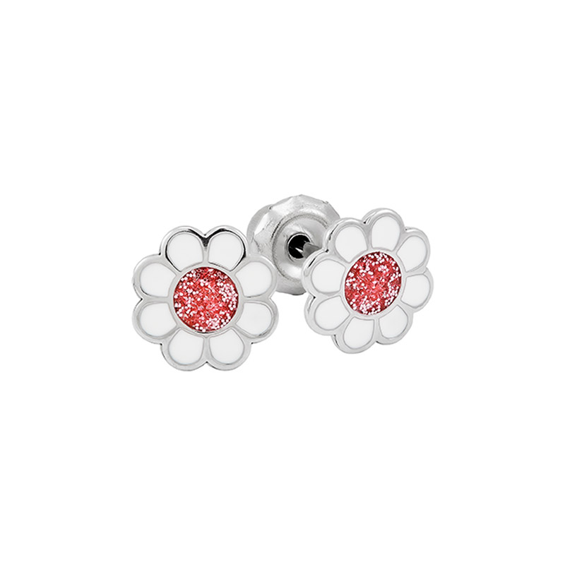 Perçage d'oreilles Inverness fleur rose et blanc, acier inoxydable