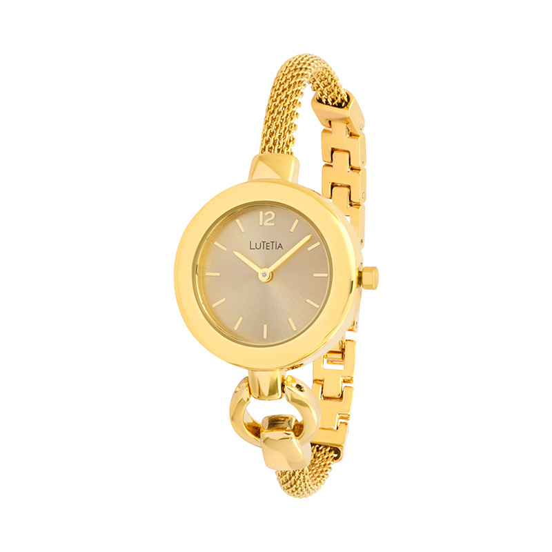 Montre Lutetia dorée boîtier métal et petit bracelet acier milanais