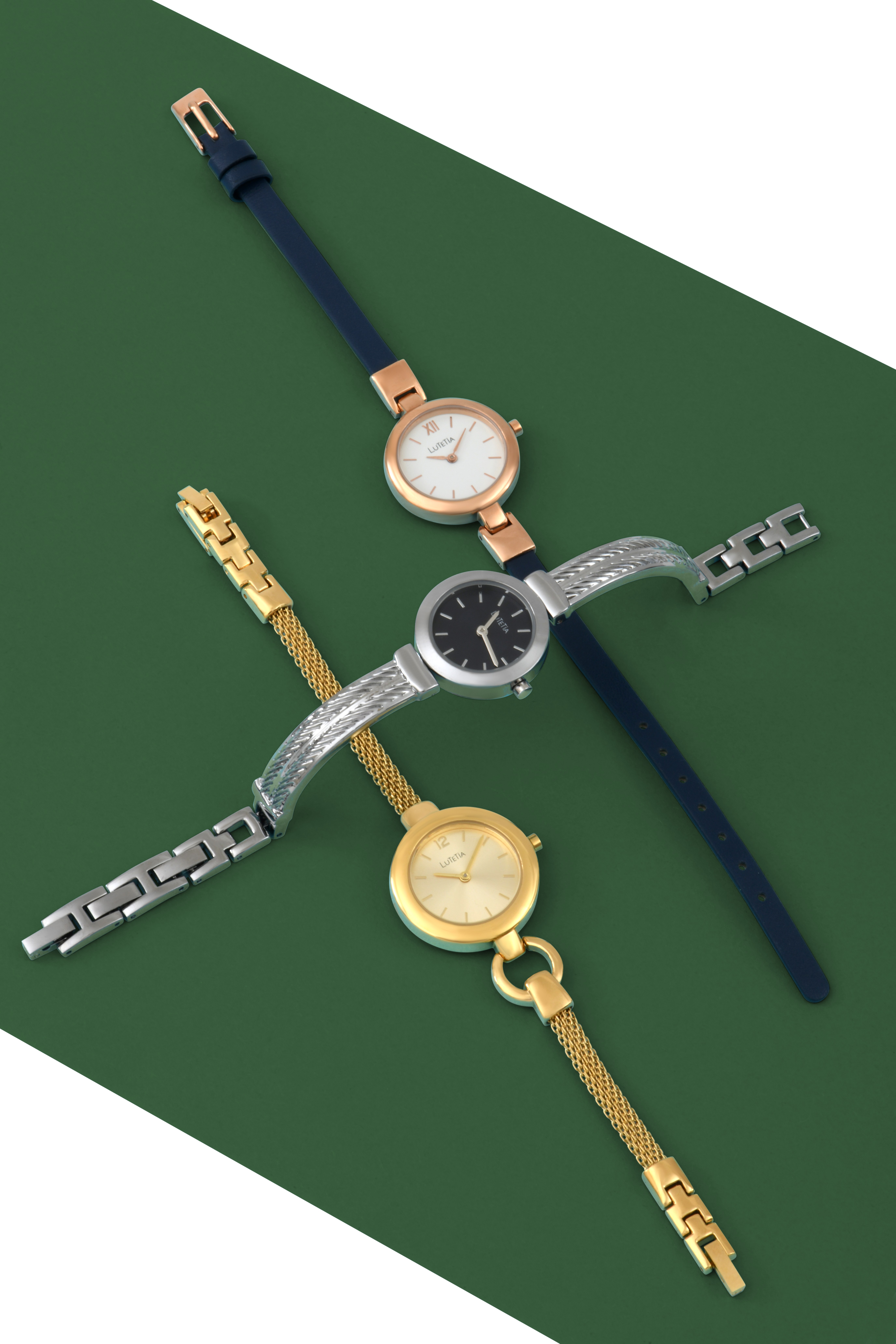 Montre Lutetia dorée boîtier métal et petit bracelet acier milanais