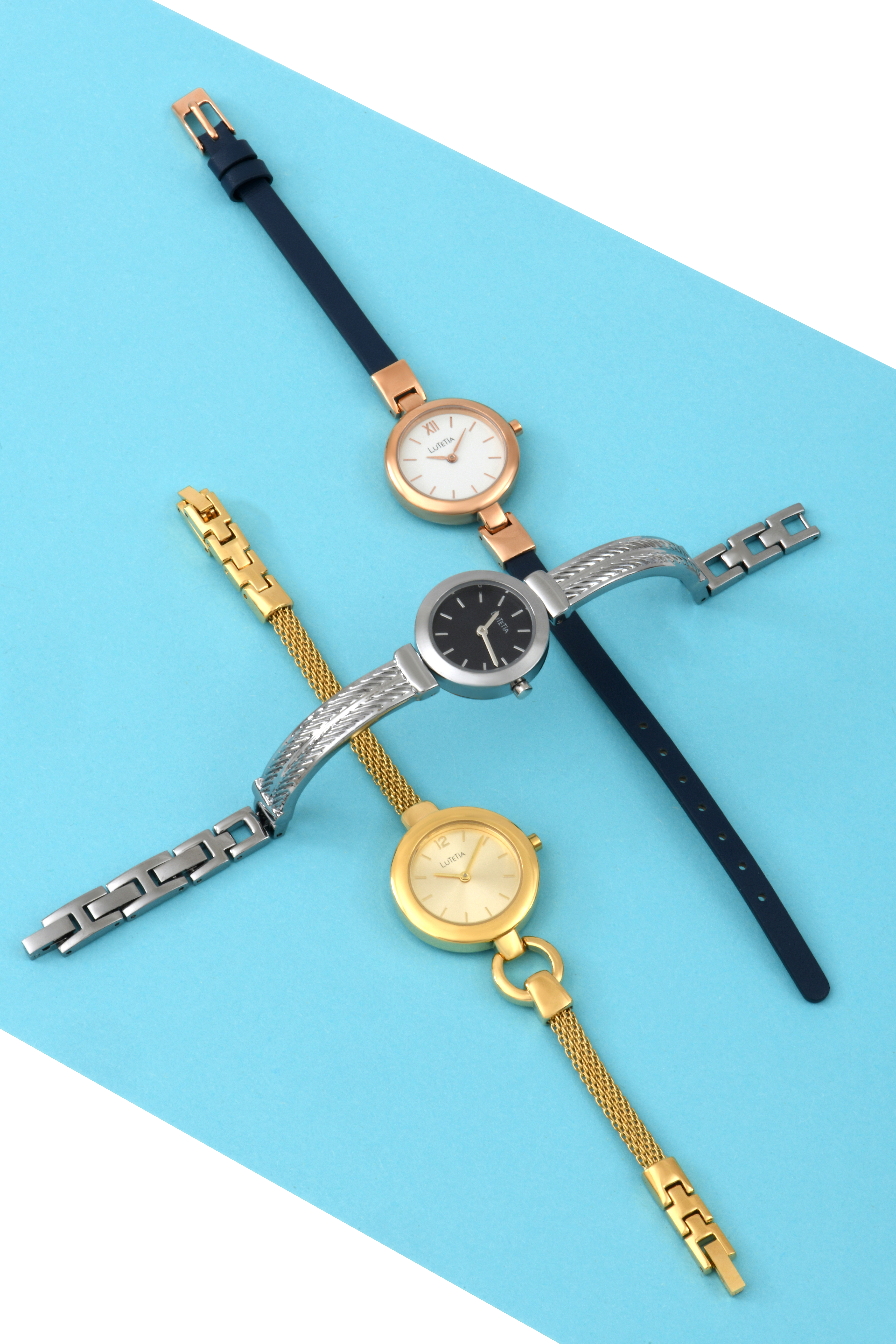 Montre Lutetia dorée boîtier métal et petit bracelet acier milanais