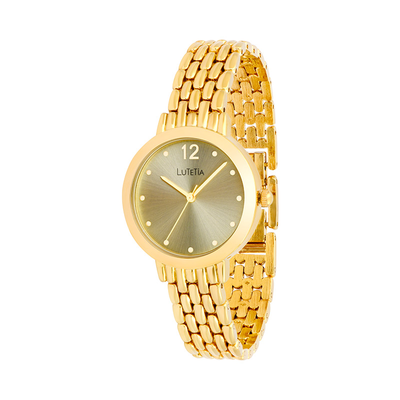 Montre Lutetia boîtier métal doré, cadran doré et bracelet métal doré avec fermoir à clip