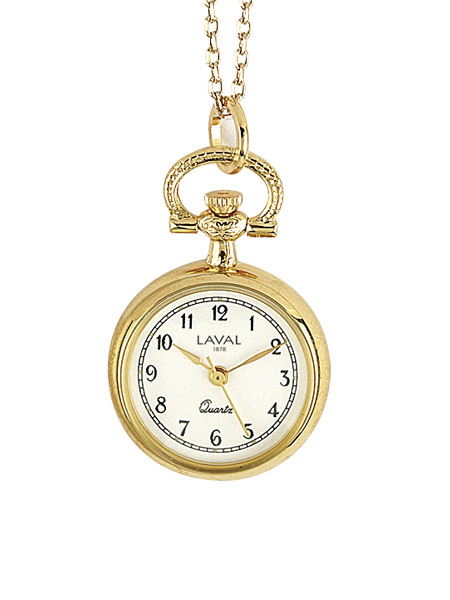 Montre pendentif fleurs, laiton doré, 2 aiguilles, index et chiffres arabes