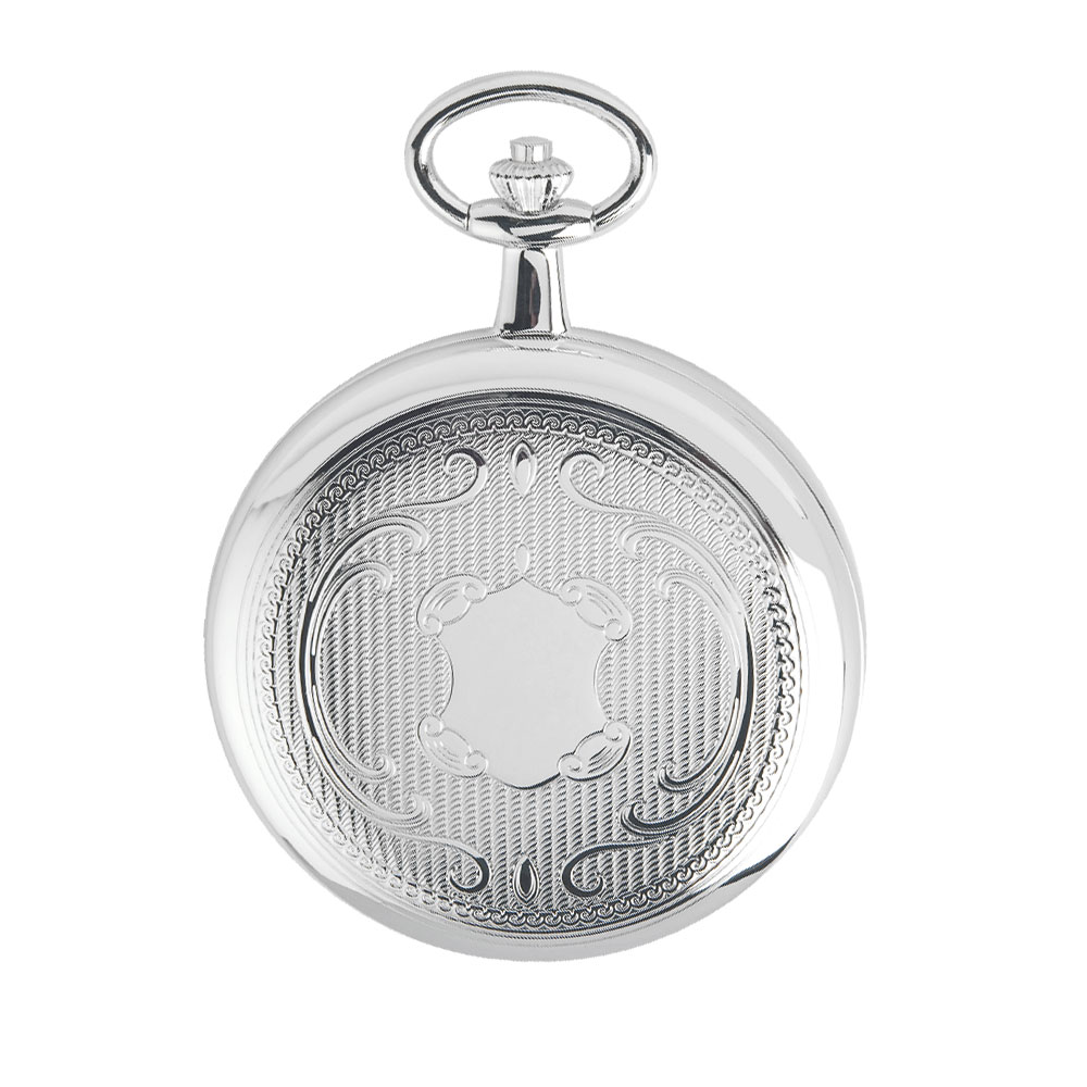 Montre de poche BLASON laiton argenté à couvercle, dato 6h, 3 aiguilles, chiffres arabes