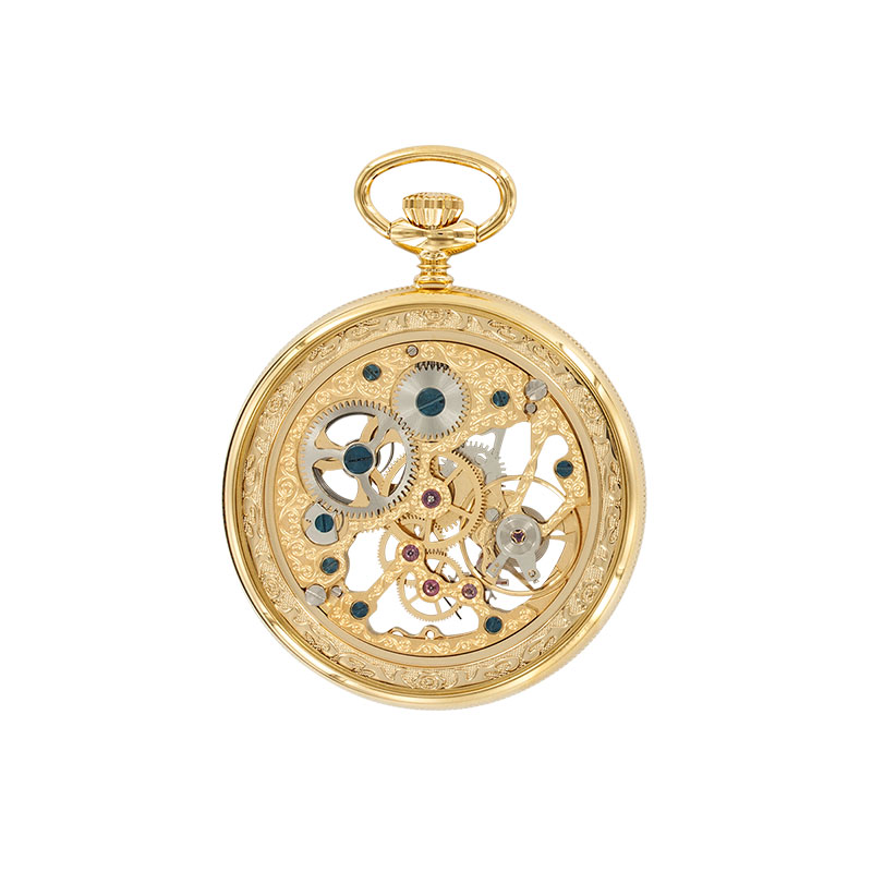 Montre squelette mécanique laiton doré, 3 aiguilles, chiffres romains, mvt EP07