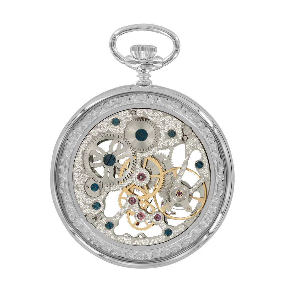 Montre à squelette mécanique laiton argenté, 3 aiguilles, chiffres romains, mvt EP08