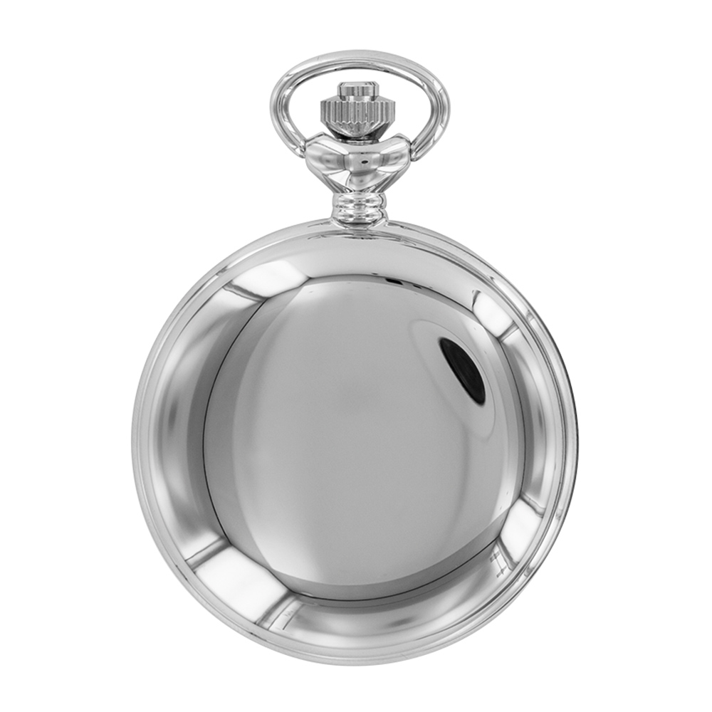 Montre de poche laiton chromé miroir à couvercle, dato 3h, 3 aiguilles, chiffres arabes