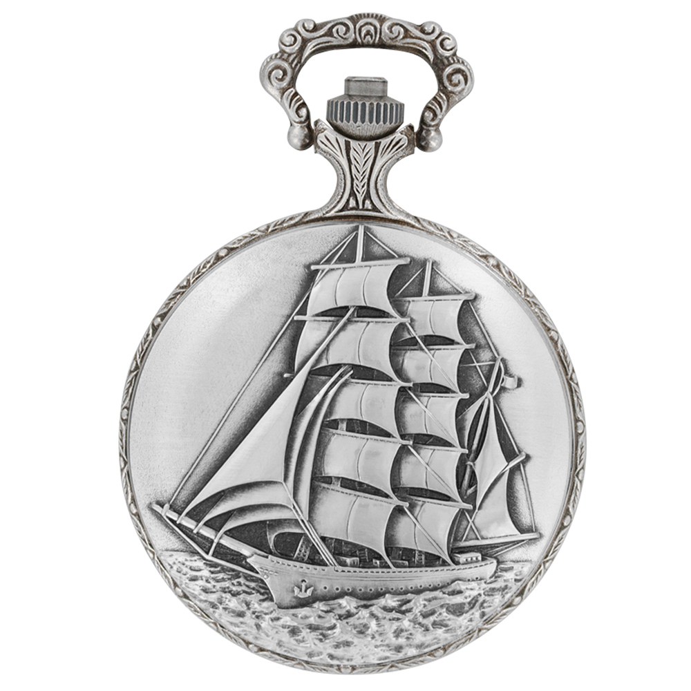 Montre de poche EXPLORATION laiton palladié vieilli à couvercle, dato 3h, chiffres arabes