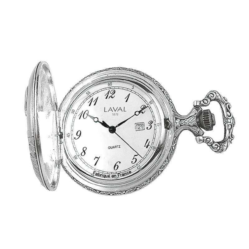 Montre de poche EXPLORATION laiton palladié vieilli à couvercle, dato 3h, chiffres arabes
