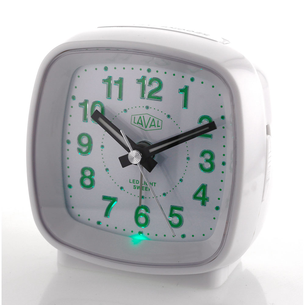 Réveil LAVAL à quartz silencieux, blanc avec lumière
