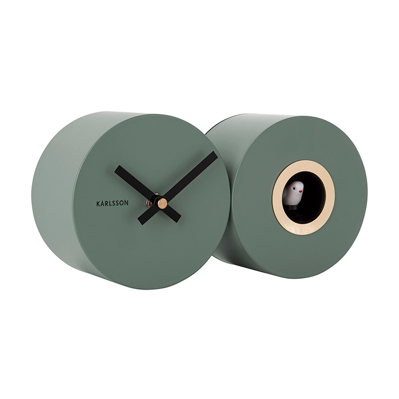 Horloge-duo murale avec coucou métal mat gris clair