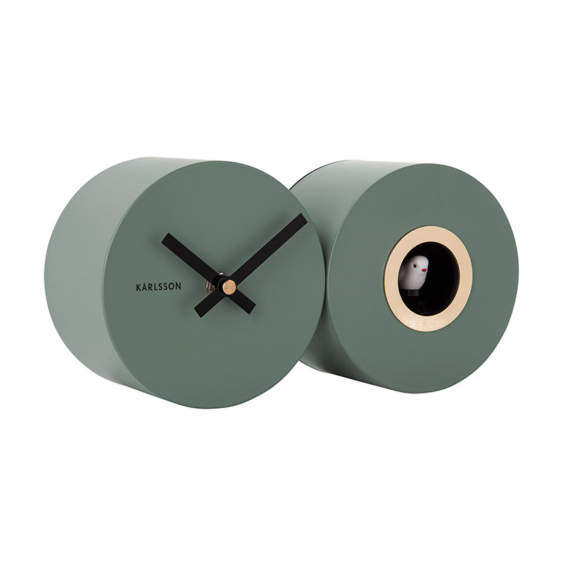Horloge-duo murale avec coucou métal gris clair