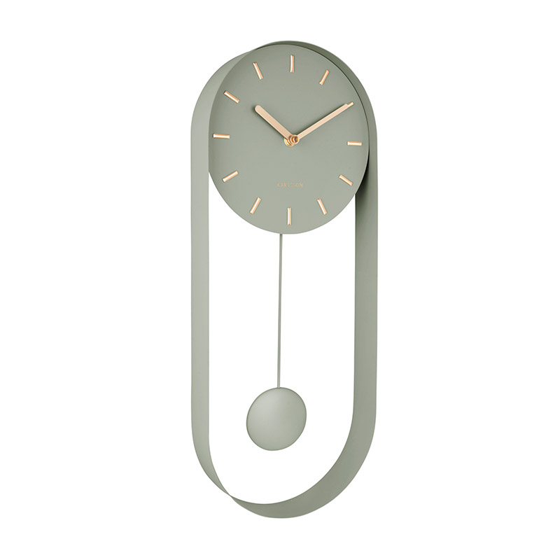 Pendule en acier vert sauge, aiguilles dorées