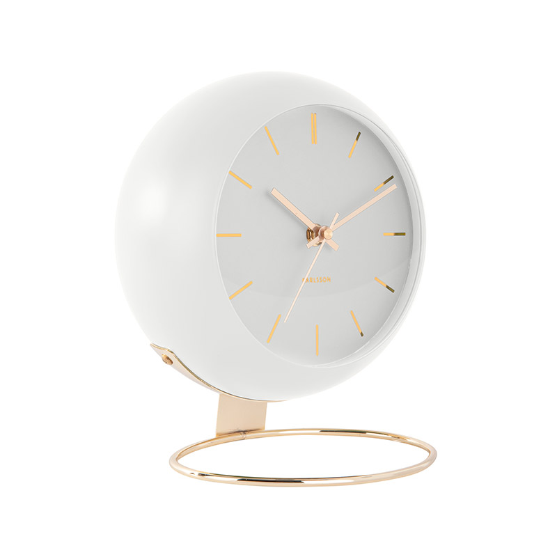 Horloge en forme de globe noir à poser, pied métal doré