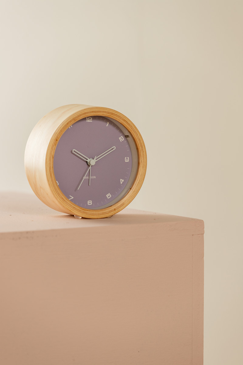 Réveil rond en bois, avec cadran bleu