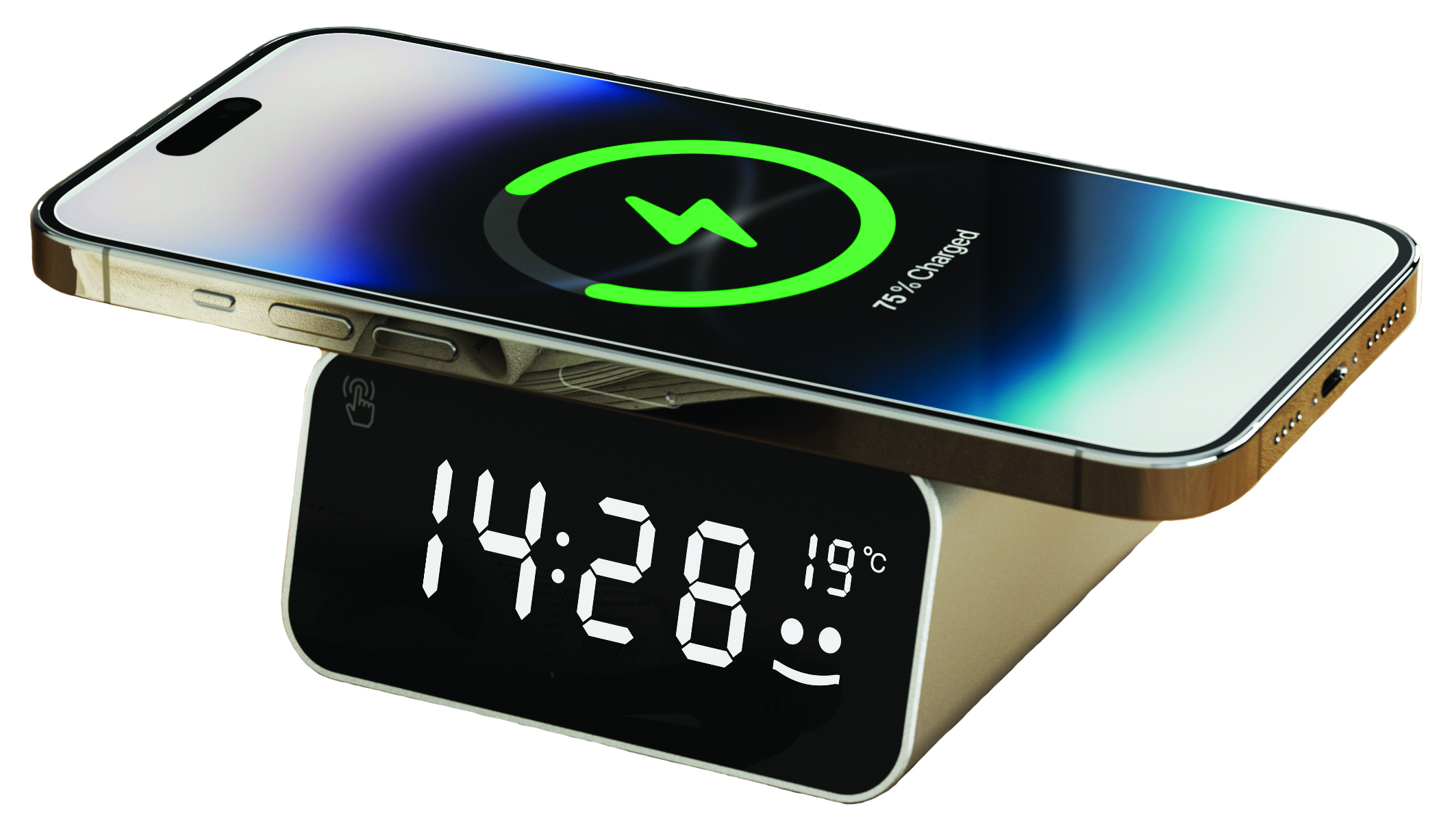 Horloge et chargeur sans fil en aluminium recyclé gris foncé