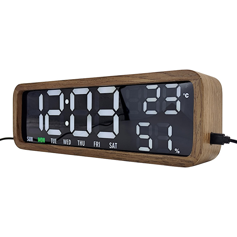 Réveil en bois foncé de tilleul avec température et taux d'humidité