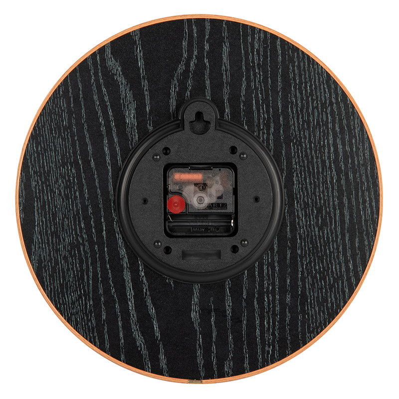 Horloge murale ronde noir, cadran bombé et chiffres en bois naturel