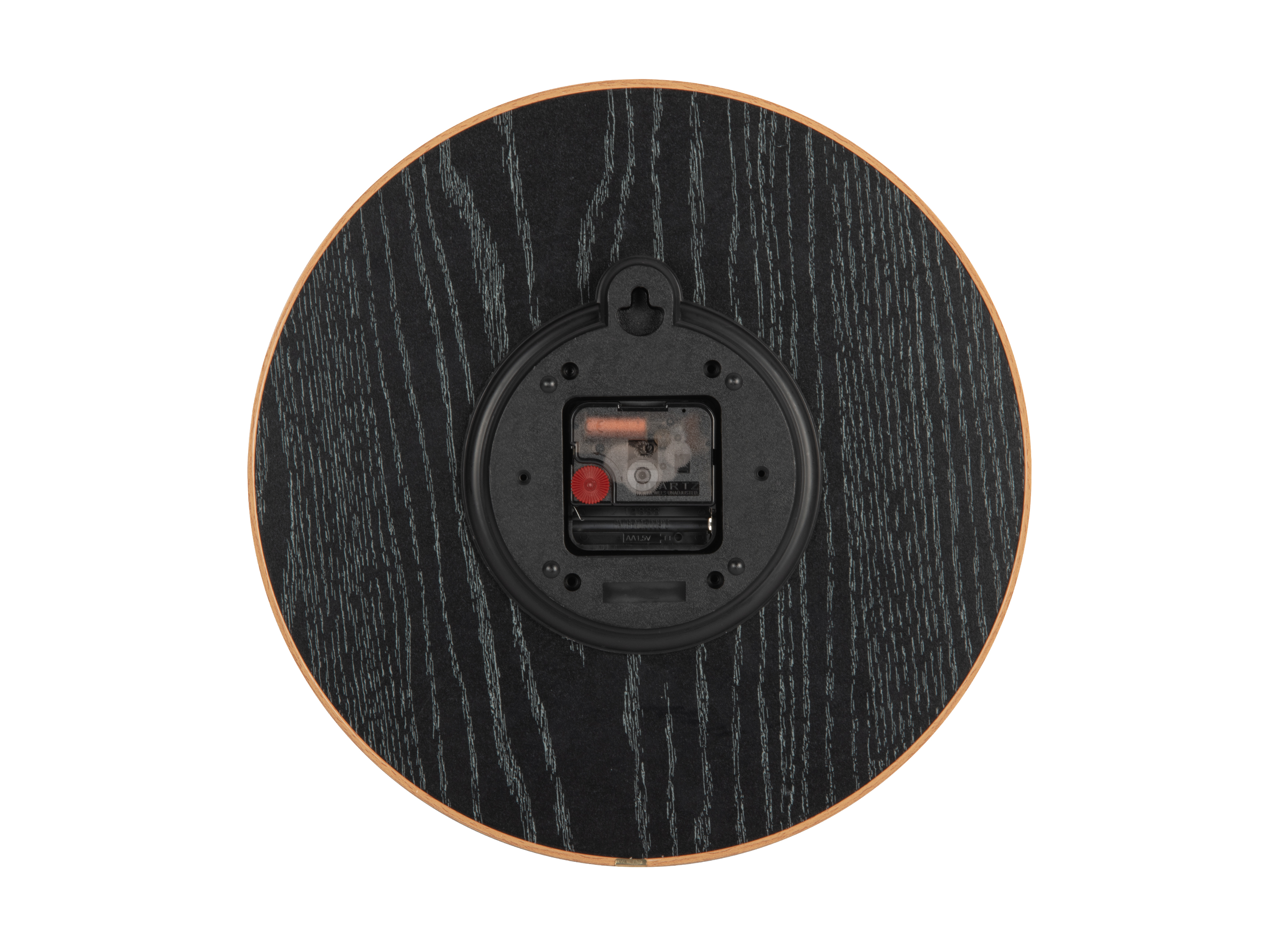 Horloge murale ronde noir, cadran bombé et chiffres en bois naturel