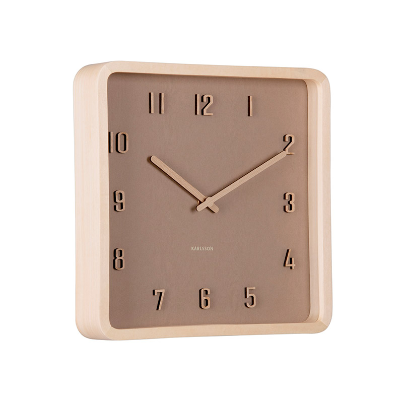 Horloge murale/table carré en noir et bois de tilleul naturel, chiffres en relief