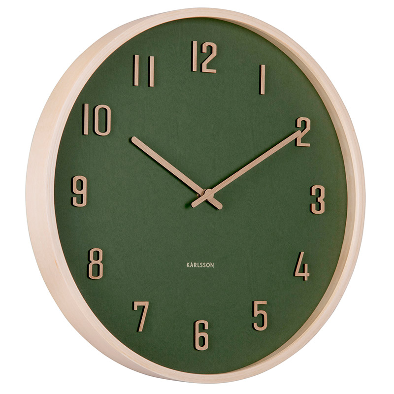 Horloge murale ronde en noir et bois de tilleul naturel, chiffres en relief