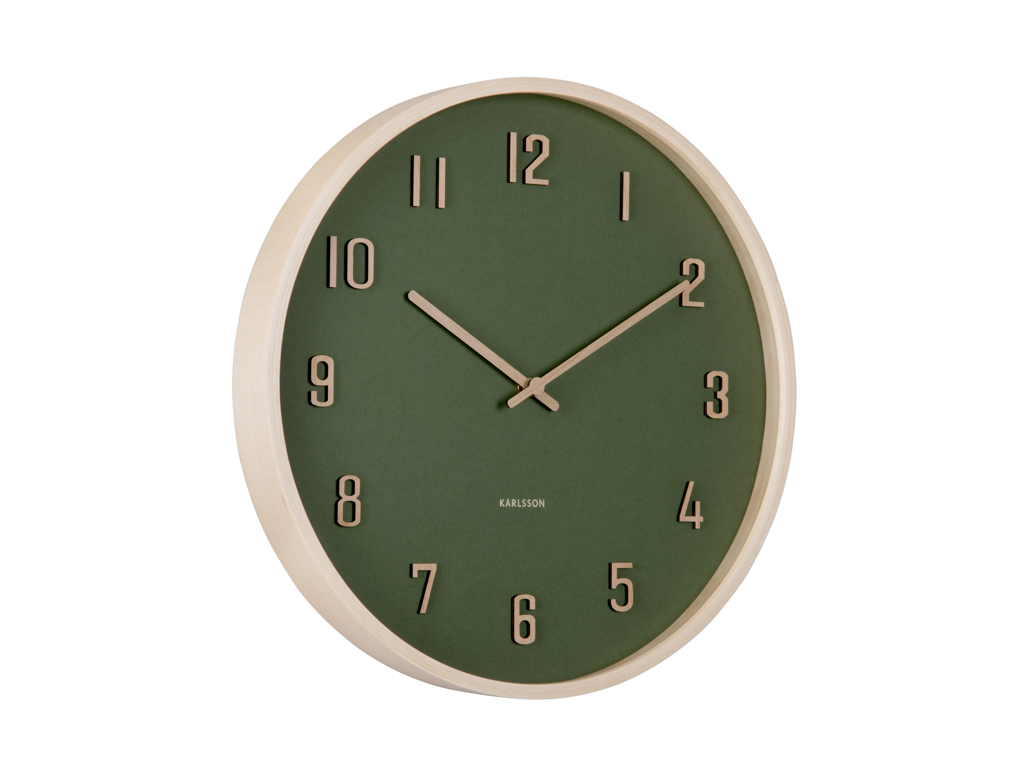 Horloge murale ronde en noir et bois de tilleul naturel, chiffres en relief