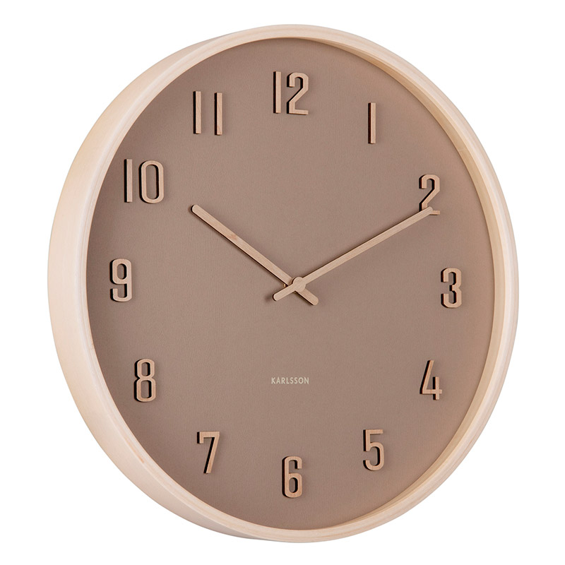 Horloge murale ronde en noir et bois de tilleul naturel, chiffres en relief