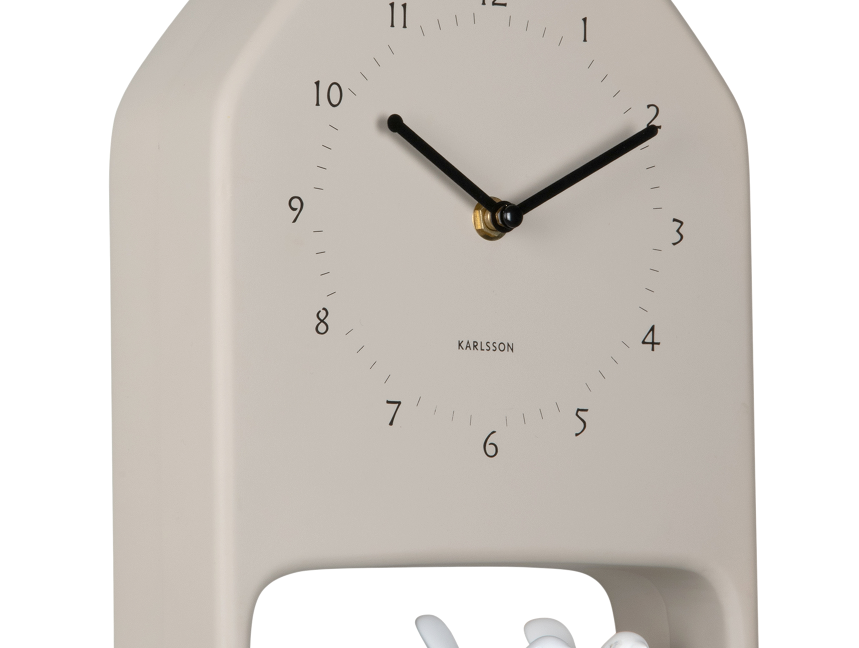 Horloge murale forme maison beige avec 2 oiseaux sur un perchoir en bois